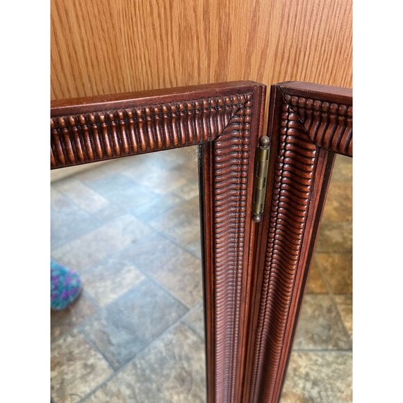 Antique Handmade Hand Carved Folding Wooden Mirror Perfect Symmetry Table Top 12 - Picture 7 of 10